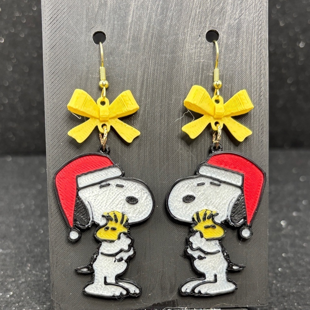 Snoopy Santa Earrings with Yellow Bow